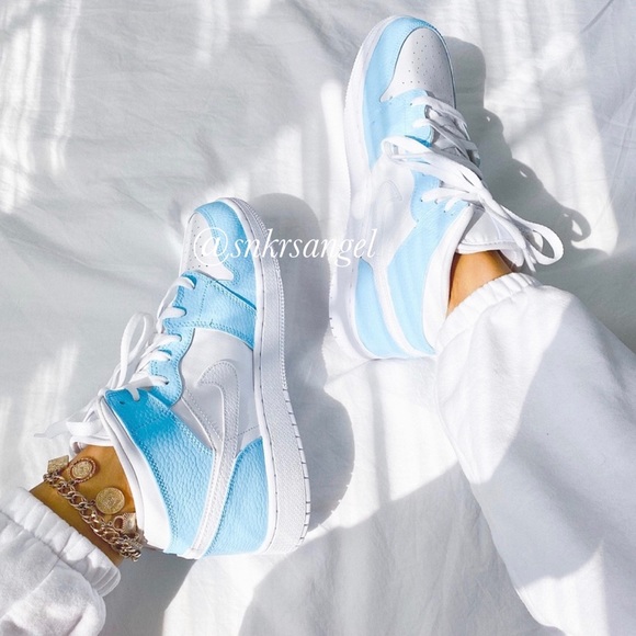 Nike custom air JORDAN 1 MID sneakers Light Blue - Picture 3 of 4